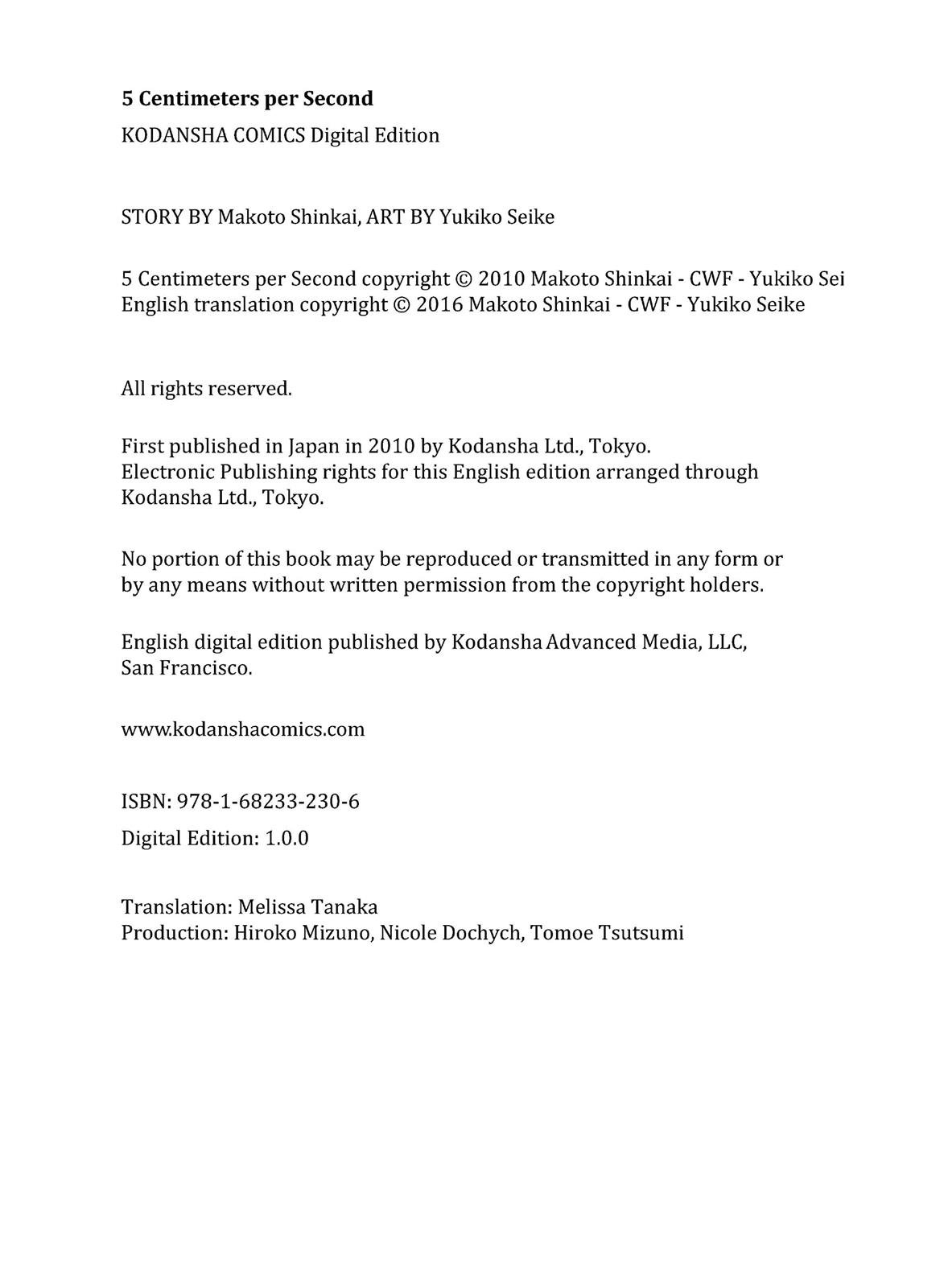 Read 5 Centimeters per Second EN Manga Online